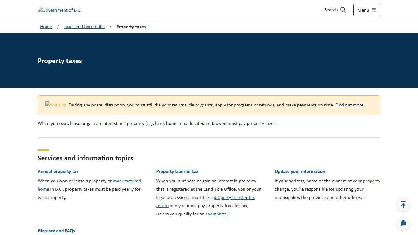 Property taxes - Province of British Columbia