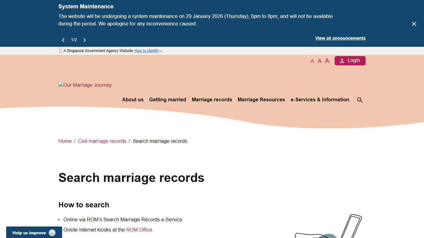 OMJ Search marriage records